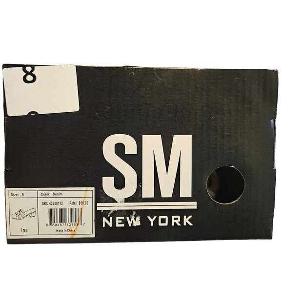 SM New York NWB Ina Denim Block Heel Sandals Open Toe Slip-On‎ Neutral Shoes - Picture 12 of 14